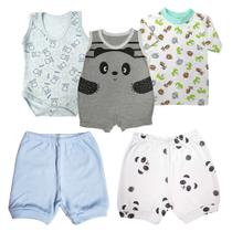 Kit Roupa de Bebê 5 Pçs Camiseta Body Short e Macacão Regata - Koala Baby