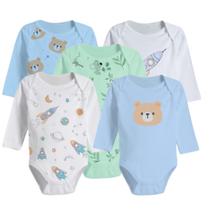 Kit Roupa De Bebê 5 Peças Body Estampado Manga Longa Enxoval Kit Roupa De Bebê 5 Peças Body Estampado Manga Longa Enxoval