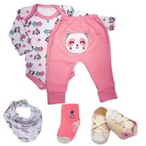 Kit Roupa de Bebê 5 Peças Conjunto Body e Mijão e Acessórios Kit Roupa de Bebê 5 Peças Conjunto Body e Mijão e Acessórios