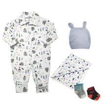 Kit Roupa de Bebê 5 Peças Macacão Touca Cueiro e Meias Bebê Kit Roupa de Bebê 5 Peças Macacão Touca Cueiro e Meias Bebê