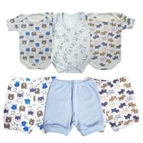 Kit Roupa de Bebê 6 Peças Body Regata e Manga Curta e Shorts