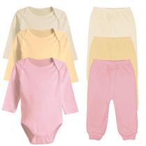 Kit Roupa De Bebê 6pç Body Manga Longa E Mijão Menino Menina