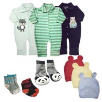 Kit Roupa de Bebê 9 Peças Macacão Plush Bordado e Acessórios Kit Roupa de Bebê 9 Peças Macacão Plush Bordado e Acessórios