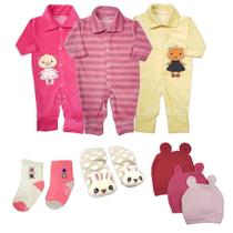 Kit Roupa de Bebê 9 Peças Macacão Plush Bordado e Acessórios Kit Roupa de Bebê 9 Peças Macacão Plush Bordado e Acessórios