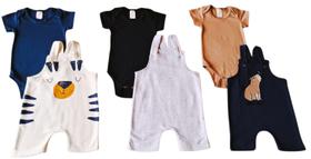 Kit Roupa De Bebê Conjunto 6 Peças Jardineira e Body Meninos Kit Roupa De Bebê Conjunto 6 Peças Jardineira e Body Meninos