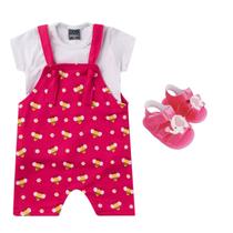 Kit Roupa de Bebe Jardineira com Body + Sapatinho Menina