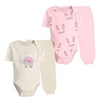 Kit Roupa de Bebê Maternidade Verão 4 Pçs Body Curto e Mijão