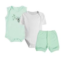 Kit Roupa de Bebê Sortido 3 Peças Body e Shorts 100% Algodão