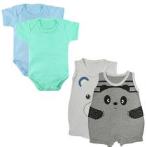 Kit Roupa de Bebê Verão 4 Peças Body Curto e Macacão Regata Kit Roupa de Bebê Verão 4 Peças Body Curto e Macacão Regata