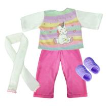 Kit Roupa de Boneca American Girl e Our Generation Unicórnio Com Cachecol Laço de Fita