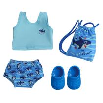 Kit Roupa de Boneca Baby Alive e Little Mommy Sunga Tubarão Azul Laço de Fita Kit Roupa de Boneca Baby Alive e Little Mommy Sunga Tubarão Azul Laço de Fita
