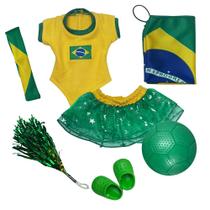 Kit Roupa de Boneca Baby Alive e Little Mommy Torcedora do Brasil Laço de Fita