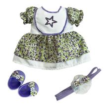 Kit Roupa de Boneca Baby Alive e Little Mommy Vestido Estrelinha Brilhante Sola 5cm Laço de Fita