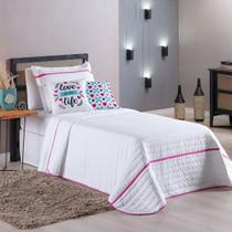 Kit Roupa De Cama 4 Peças Solteiro Inove Love Branco/Pink