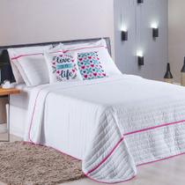 Kit Roupa de Cama 5 Peças QUEEN Inove Love Branco/Pink