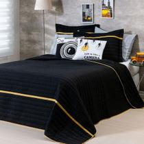 Kit Roupa de Cama 5 Peças Queen Inove Selfie Preto Mostarda - Tô Decorando