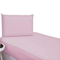 Kit Roupa de Cama Completo Solteiro 2 Pçs Tecido Liso Rosa