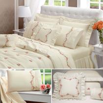 Kit roupa de cama completo super luxo cobre leito colcha + jogo de lençol bordados casal queen 180 fios com 10 peças