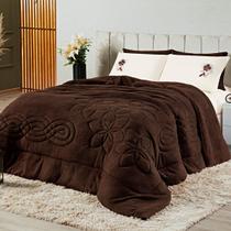 Kit Roupa de Cama Edredom Coberdrom Floral Hibisco Tabaco Queen 03 Peças Dupla Face Manta Microfibra