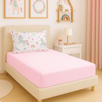 Kit Roupa De Cama Jogo de Lençol Solteiro 2 Peças Infantil Bouti Menino Menina Com Elastico Liso Fronha Estampada Kids