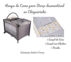 Kit Roupa de Cama para Berço Desmontável Portátil Chiqueirinho 3 Peças Coleção Selva Tecido Algodão