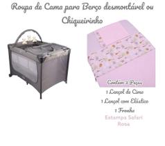 Kit Roupa de Cama para Berço Desmontável Portátil Chiqueirinho 3 Peças Coleção Selva Tecido Algodão
