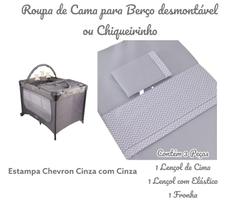 Kit Roupa de Cama para Berço Desmontável Portátil Chiqueirinho 3 Peças Tecido Algodão Coleção Chevron