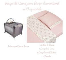 Kit Roupa de Cama para Berço Desmontável Portátil Chiqueirinho 3 Peças Tecido Algodão