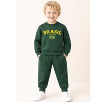 Kit Roupa de Frio Infantil Moletom Brasil Copa Torcedor Peluciado