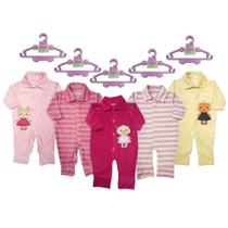 Kit Roupa e Acessórios Bebê 5 Macacão Plush e 5 Cabides