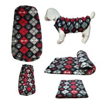 Kit Roupa E Manta Soft Para Cães - Preto Mosaico Gg