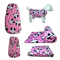 Kit Roupa E Manta Soft Para Cães - Rosa Panda Gg