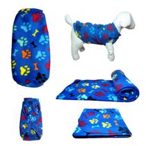 Kit Roupa E Manta Soft Para Cães - ul Colorido Eg