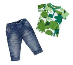 Kit roupa infantil 2 peças Calça Jeans E Camiseta Algodão Green