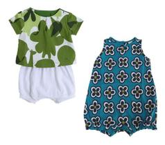 Kit roupa infantil 2 peças - Macacão e Conjunto- short e camiseta - 100% Algodão M (6 A 9 Meses) Green