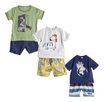 Kit roupa infantil 3 Conjuntos - Short e Camiseta - Algodão Green