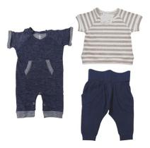 Kit roupa infantil 3 peças - Calça Saruel, Blusa manga curta e Macacão Bebê 100% algodão