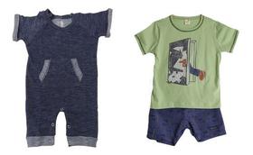 Kit roupa infantil 3 peças - Macacão E Conjunto - Short e Camiseta