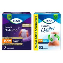 Kit Roupa Íntima Tena Pants Noturna Tamanho P/M 7 Unidades e Roupa Íntima Tena Pants Confort P/M 32 Unidades cada