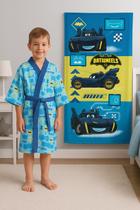 Kit Roupão Aveludado Batwheels Tamanho Único + Toalha Aveludada