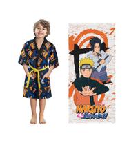 Kit Roupão Aveludado Infantil + Toalha Felpuda de Banho Naruto - Lepper