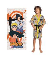 Kit Roupão Aveludado Infantil + Toalha Felpuda de Banho Naruto