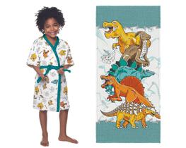 Kit roupão felpudo infantil+toalha-lepper-estampado - diverssauro