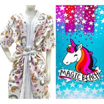 Kit roupão + toalha unicornio de banho para praia e piscina - Beller textil