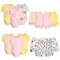 Kit Roupas de Bebê 12 Peças Body Manga Curta e Short Algodão Kit Roupas de Bebê 12 Peças Body Manga Curta e Short Algodão