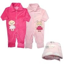 Kit Roupas de Bebê 3 Peças Macacão Plush e Manta Microfibra Kit Roupas de Bebê 3 Peças Macacão Plush e Manta Microfibra