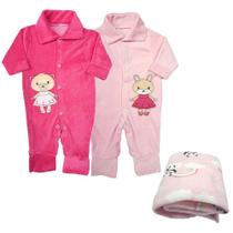 Kit Roupas de Bebê 3 Peças Macacão Plush e Manta Microfibra Kit Roupas de Bebê 3 Peças Macacão Plush e Manta Microfibra