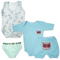 Kit Roupas de Bebê 4 Peças Body Short Calcinha ou Cueca Bebê