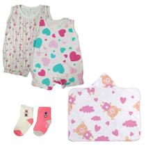 Kit Roupas de Bebê 5 Pçs Macacão Regata Toalha Capuz e Meias Kit Roupas de Bebê 5 Pçs Macacão Regata Toalha Capuz e Meias