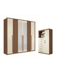 Kit Roupeiro 6 Portas Espelho e Cômoda Eric Jatoba Areia Kit Roupeiro 6 Portas Espelho e Cômoda Eric Jatoba Areia